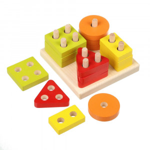 Cubika koka rotaļlieta - Formu un krāsu šķirošana | KIDO.LV