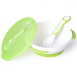 Kidsme bļoda ar piesūcekni, vāciņu un termokarotīti, Lime, no 9 mēn., 9832LI | KIDO.LV