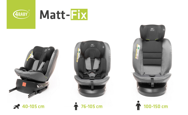 4 BABY Autokrēsls MATT-FIX 0-36 kg, Grey