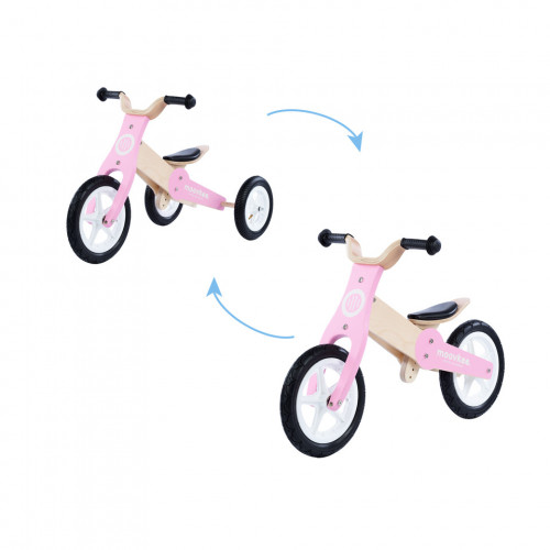 MOOVKEE līdzsvara velosipēds JANE 2 in 1, pumpējamas riepas, Natural Wood&Sweet Pink 
