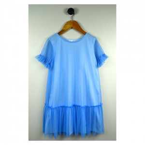 ATUT Zila tilla kleita ar īsām dekoratīvām piedurknēm, 0184 | KIDO.LV