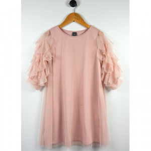 ATUT Gaiši rozā tilla kleita ar īsām dekoratīvām piedurknēm, 0150 | KIDO.LV