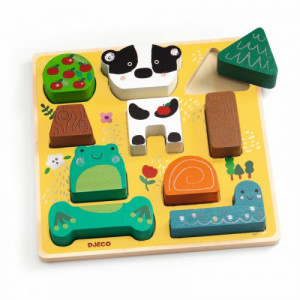 DJECO Koka puzle - Būvēšanas rotaļlieta - Laimīgie, DJ01075 | KIDO.LV