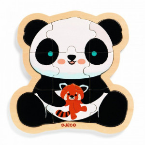 DJECO Izglītojoša koka puzle – Panda (9 gab), DJ01821 | KIDO.LV
