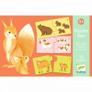 DJECO Duo puzle - Dzīvnieku mazuļi (12 gab.), DJ08197 | KIDO.LV