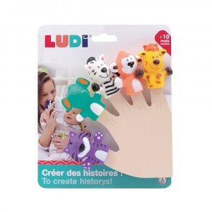 LUDI Attīstošā rotaļlieta mazuļiem - pirkstu lelles, Safari dzīvnieki | KIDO.LV