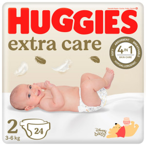 Huggies Extra Care 2 autiņbiksītes jaunpiedzimušiem 3-6kg 24gb | KIDO.LV