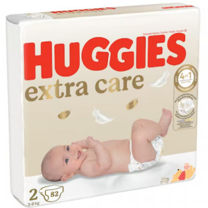 Huggies Extra Care 2 autiņbiksītes jaunpiedzimušiem 3-6kg 82gb | KIDO.LV