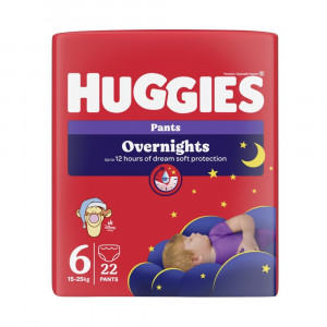 HUGGIES nakts biksītes OVERNIGHT 6.izm., 15-25kg, 22gb | KIDO.LV