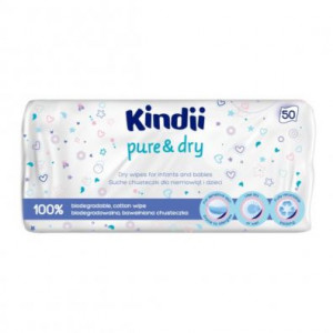 KINDII Sausās kokvilnas salvetes mazuļiem Pure&Dry 50gb | KIDO.LV