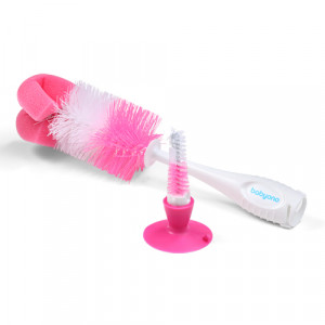 Baby Ono pudelīšu un knupīšu birste ar piesūcekni, rozā, 728/03 | KIDO.LV