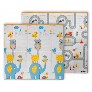 Milly Mally Mīksts divpusējs salokāms putu paklājs bērniem, Happy Zoo,197x177cm | KIDO.LV