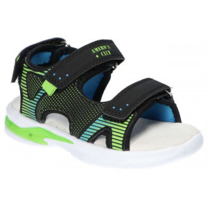 American Club melnas/zaļas zēnu sandales ar LED gaismiņām | KIDO.LV