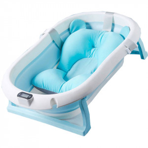 Primabobo salokāma bērnu vanna ar termometru un mīkstu paliktnīti Premium, Blue | KIDO.LV