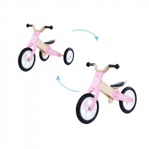 MOOVKEE līdzsvara velosipēds JANE 2 in 1, pumpējamas riepas, Natural Wood&Sweet Pink | KIDO.LV