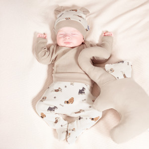 NICOLA Bikses zīdaiņiem ar pēdiņām Eddy, bēšas ar sunīšiem | KIDO.LV