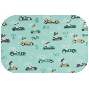 EGA Kokvilnas flaneļa autiņš 70x80cm, Zaķi ar auto, zils | KIDO.LV