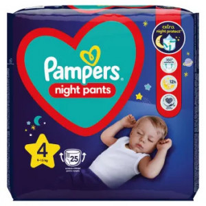 PAMPERS Night Pants 4 vienreizlietojamās biksītes naktij 9-15 kg 25gb | KIDO.LV