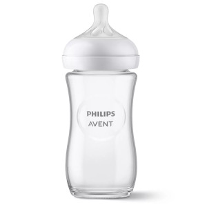  Philips Avent Natural Response stikla zīdaiņu pudelīte 240 ml, lēnas plūsmas knupītis 1m+, SCY933/01 | KIDO.LV