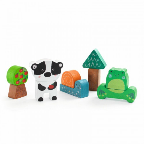 DJECO Koka puzle - Būvēšanas rotaļlieta - Laimīgie, DJ01075 