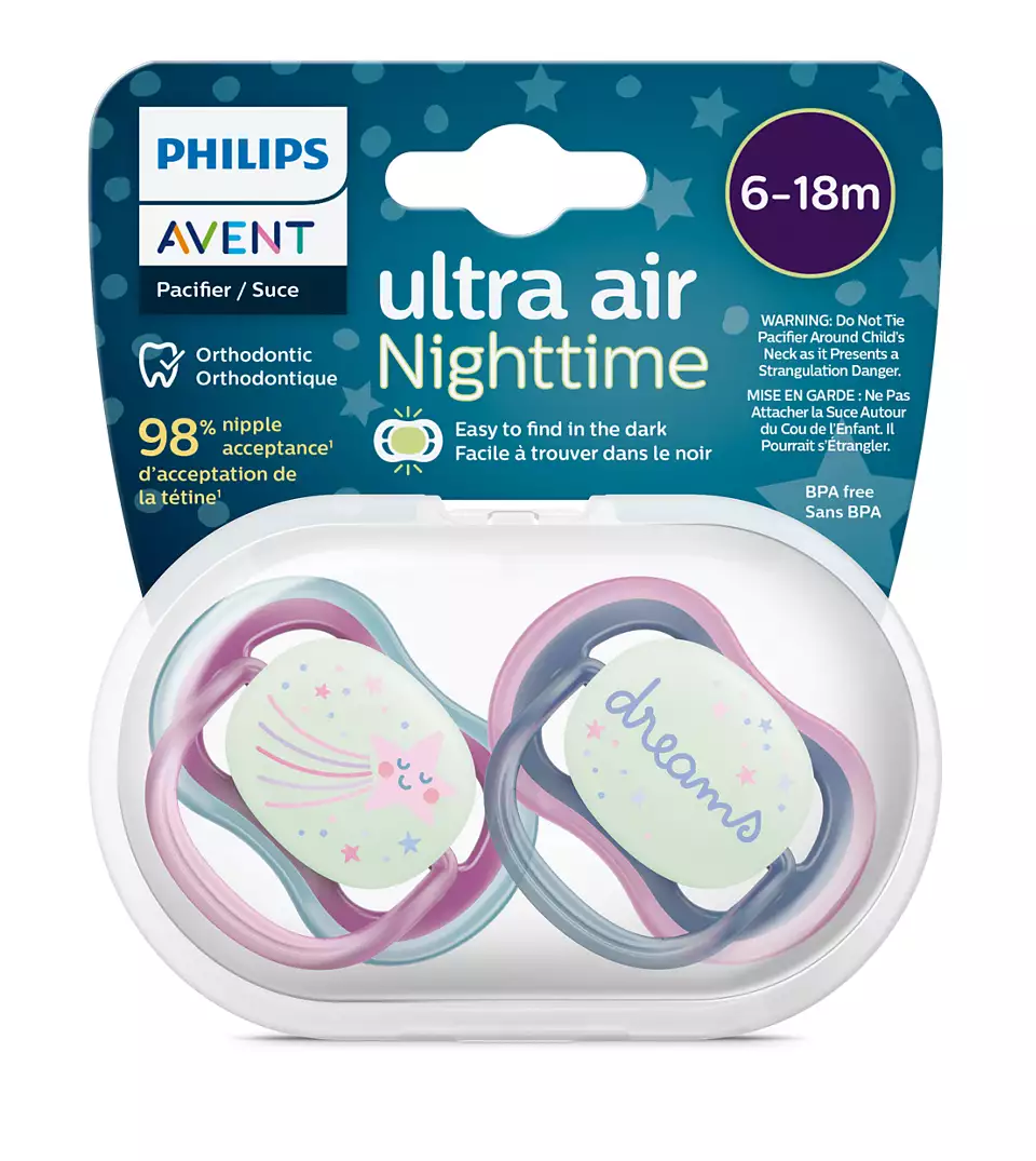 Jaunums! Philips Avent Ultra Air Nighttime knupītis, 6-18 mēn., meitenēm, (2 gab), SCF376/14 